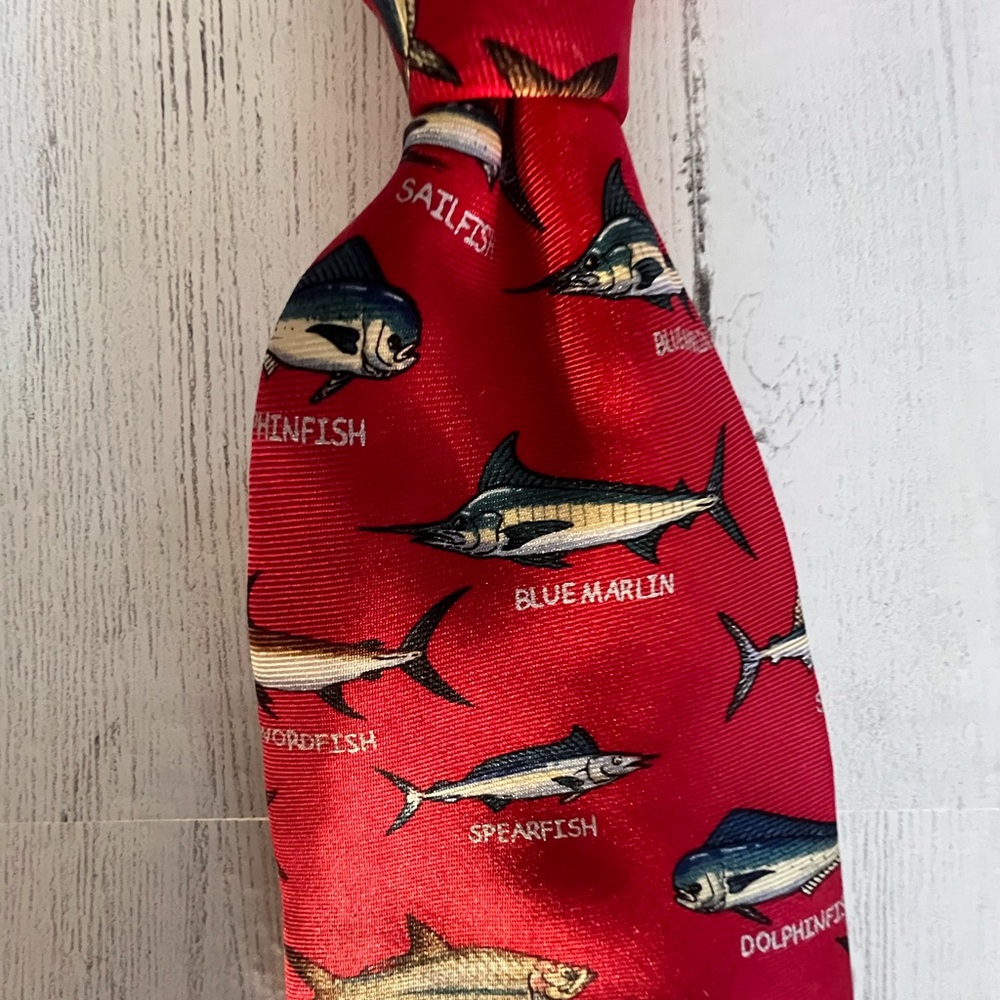ALYNN NECKWEAR (2) 100% Silk Red NeckTies Fishing Tie Saltwater 3.5x60 VTG USA - Picture 12 of 16